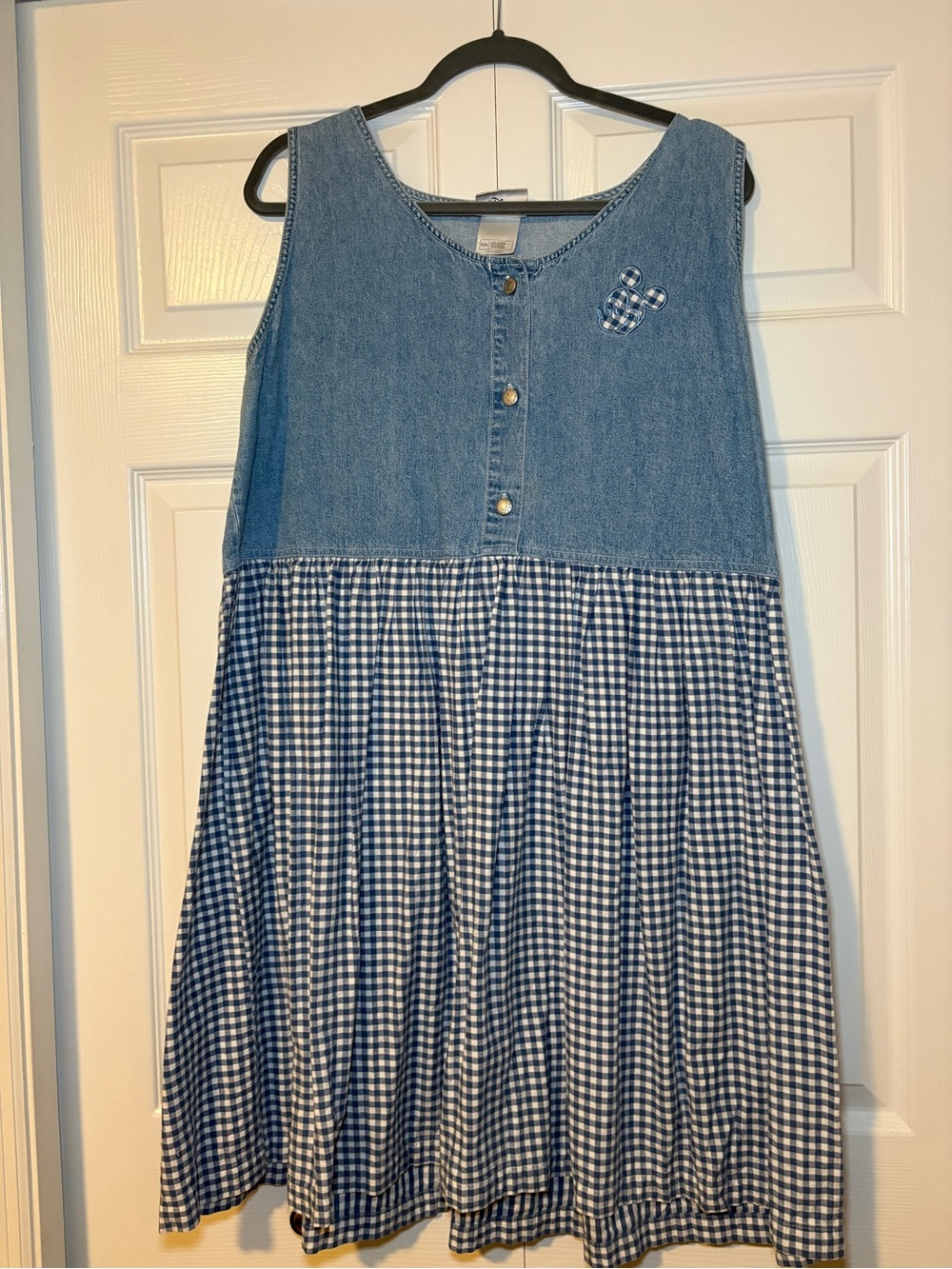 Vintage Disney Blue Denim & Gingham Sleeveless Dress - Picture 1 of 3